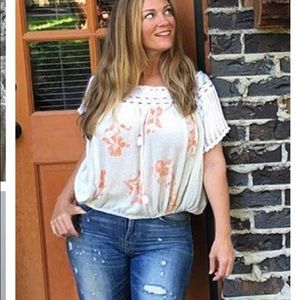 Free People crocheted neck blouse